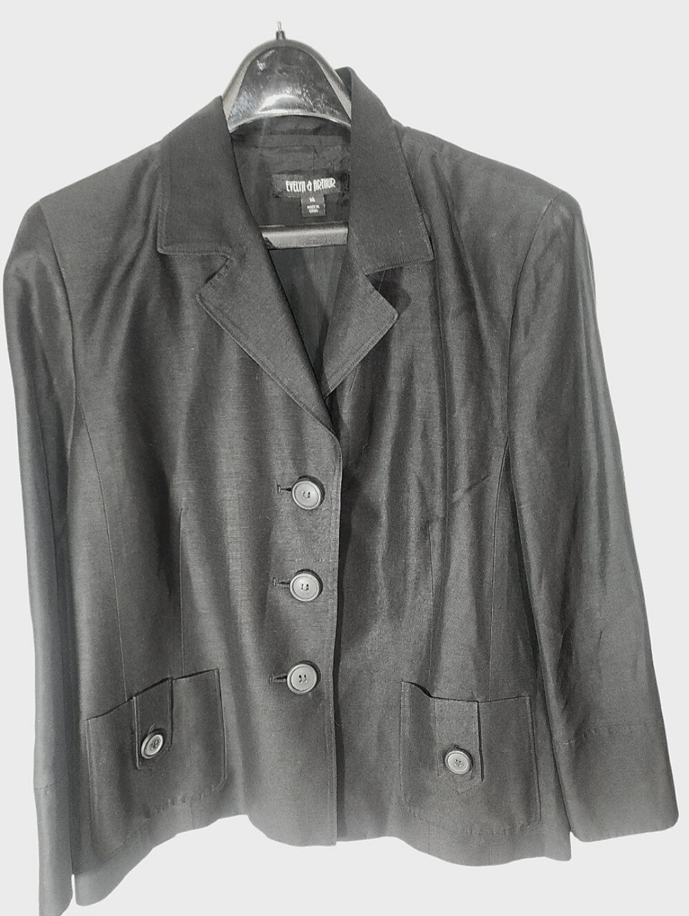 Evelyn & Arthur Black 3-Button Linen Blend Blazer Jacket. 14